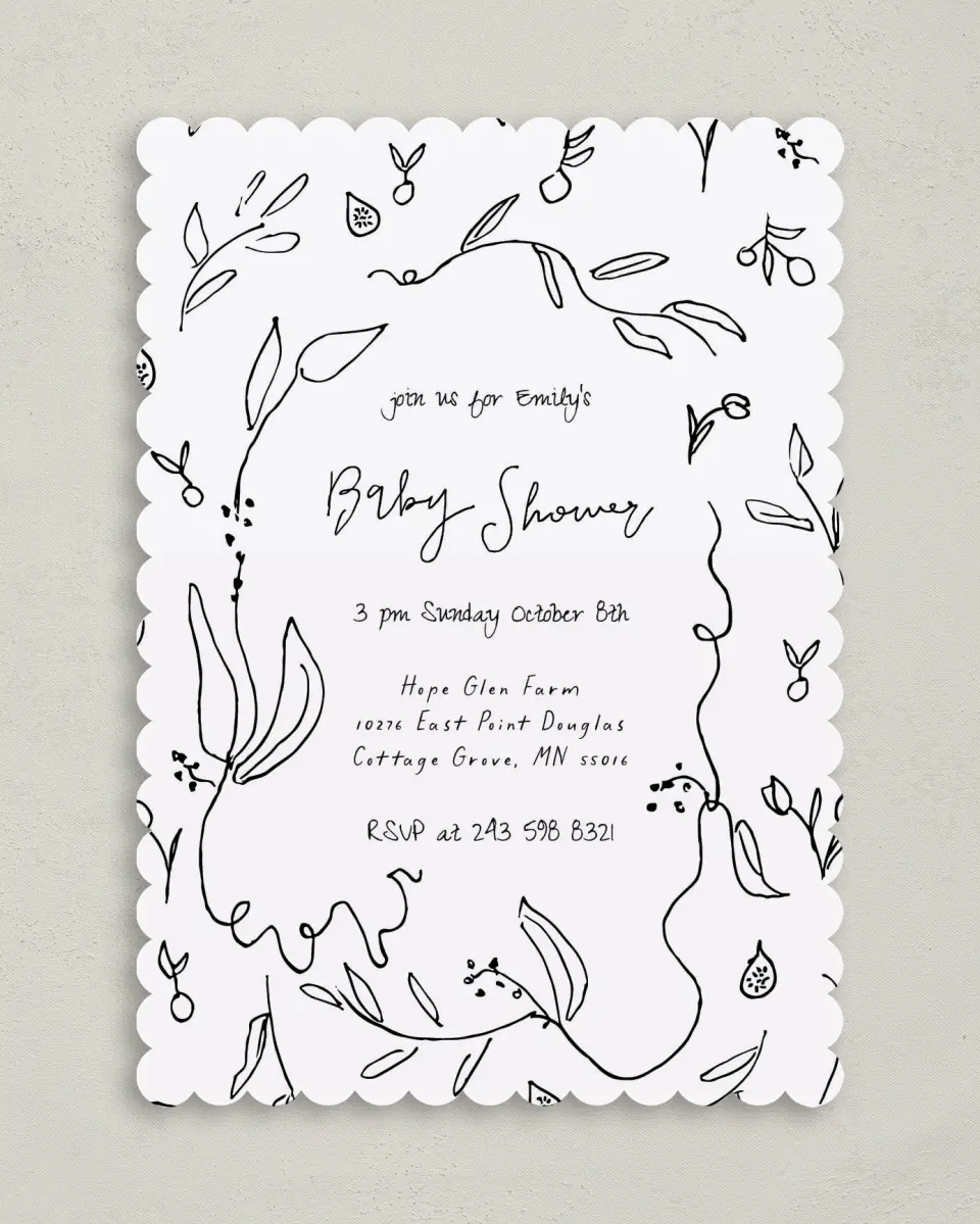This is a 5" x 7" Baby Shower Invitation called Fruit On The Vine printed in full color on Premium Smooth paper