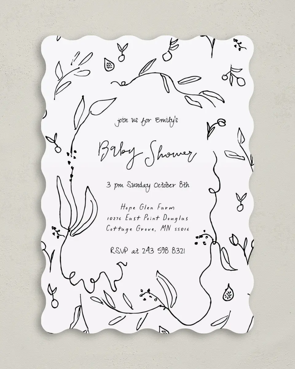 This is a 5" x 7" Baby Shower Invitation called Fruit On The Vine printed in full color on Premium Smooth paper