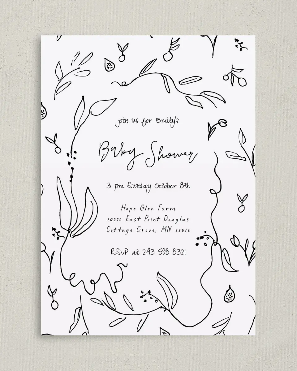 This is a 5" x 7" Baby Shower Invitation called Fruit On The Vine printed in full color on Premium Smooth paper