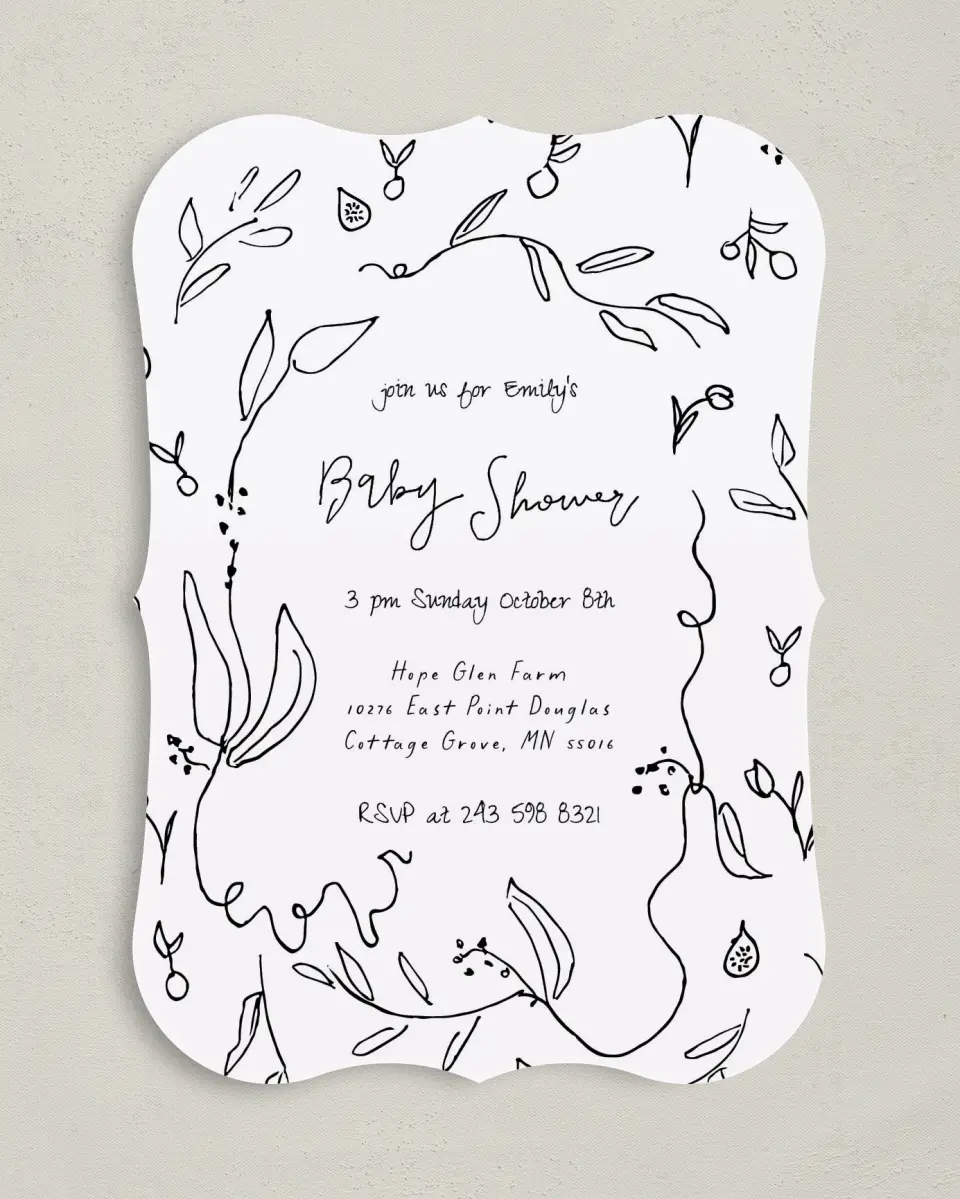 This is a 5" x 7" Baby Shower Invitation called Fruit On The Vine printed in full color on Premium Smooth paper