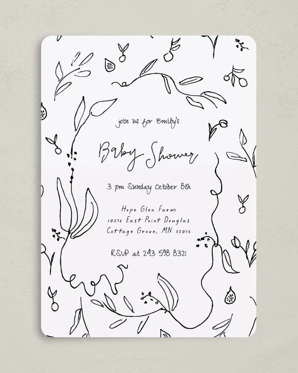 This is a 5" x 7" Baby Shower Invitation called Fruit On The Vine printed in full color on Premium Smooth paper