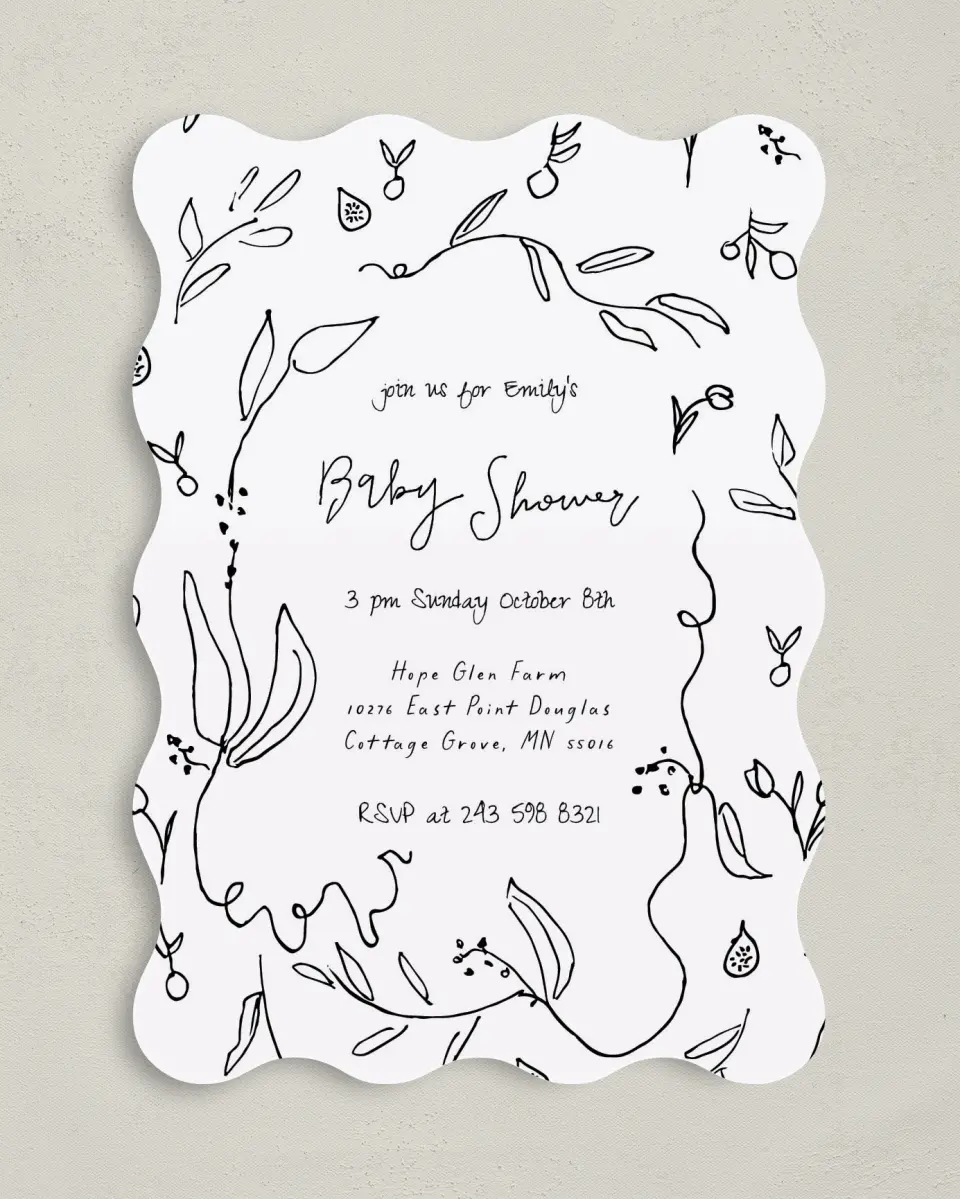 This is a 5" x 7" Baby Shower Invitation called Fruit On The Vine printed in full color on Premium Smooth paper