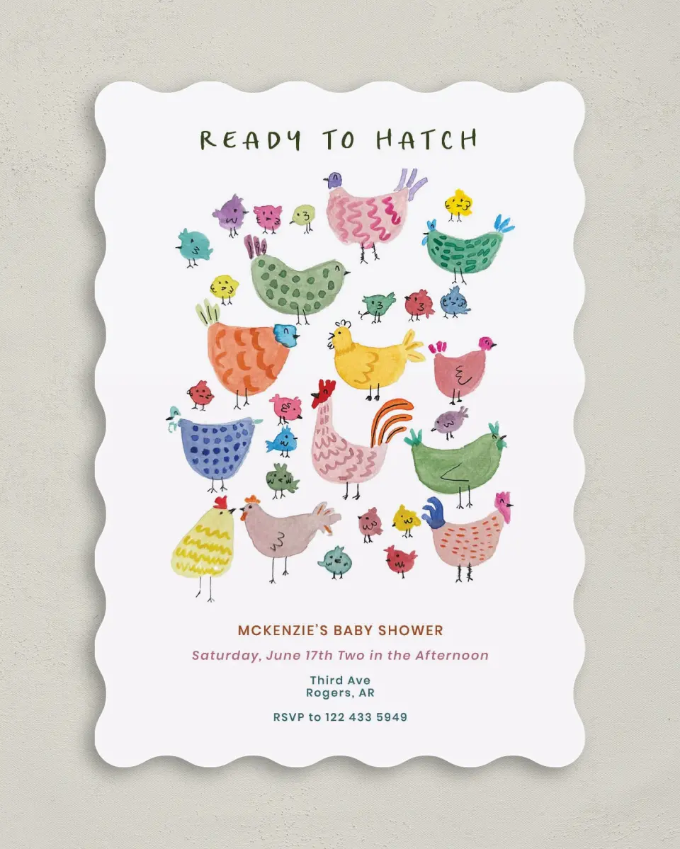 This is a 5" x 7" Baby Shower Invitation called Little Chickadee printed in full color on Premium Smooth paper