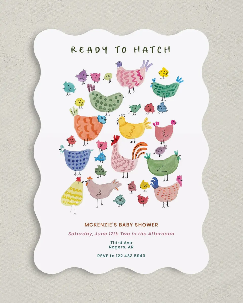 This is a 5" x 7" Baby Shower Invitation called Little Chickadee printed in full color on Premium Smooth paper
