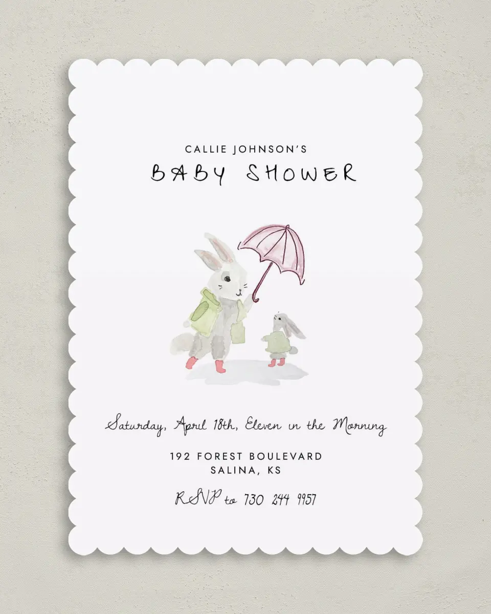 This is a 5" x 7" Baby Shower Invitation called Shower Wishes printed in full color on Premium Smooth paper