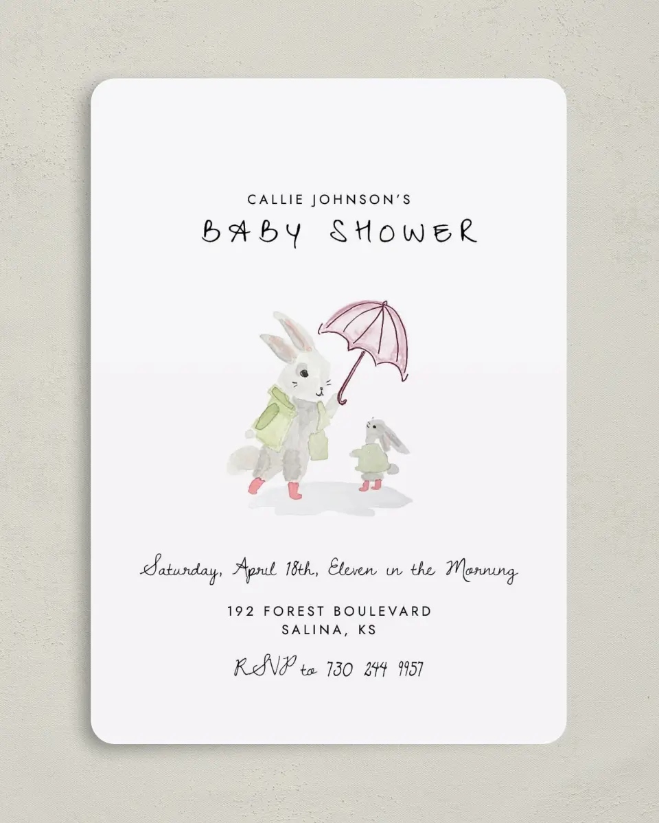 This is a 5" x 7" Baby Shower Invitation called Shower Wishes printed in full color on Premium Smooth paper