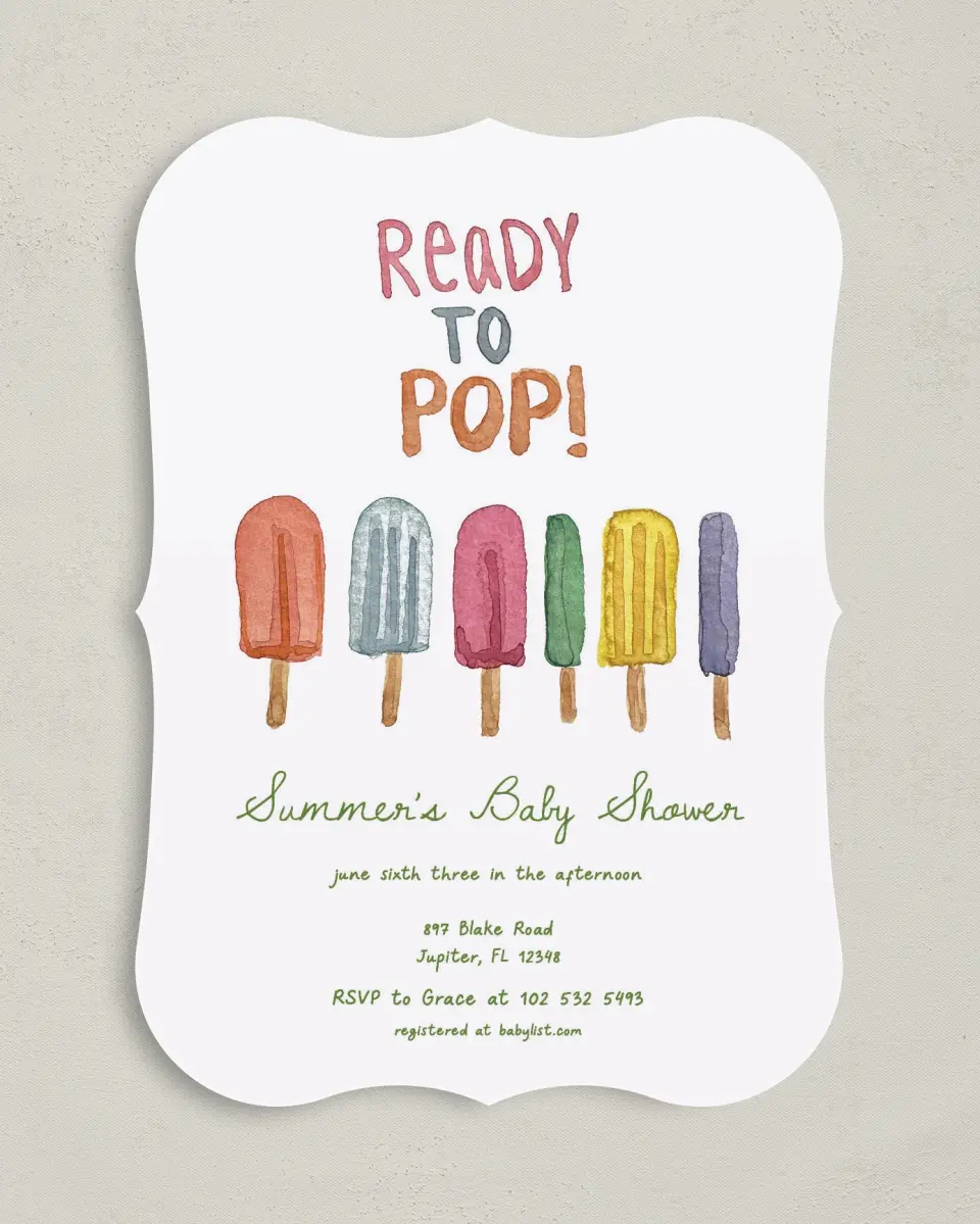 This is a 5" x 7" Baby Shower Invitation called Summer Showers printed in full color on Premium Smooth paper