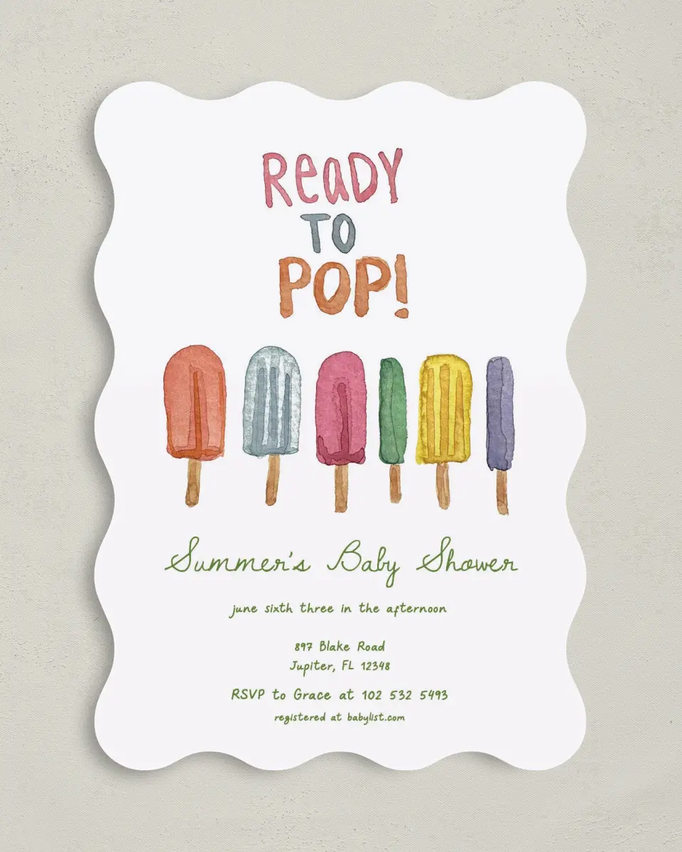 This is a 5" x 7" Baby Shower Invitation called Summer Showers printed in full color on Premium Smooth paper