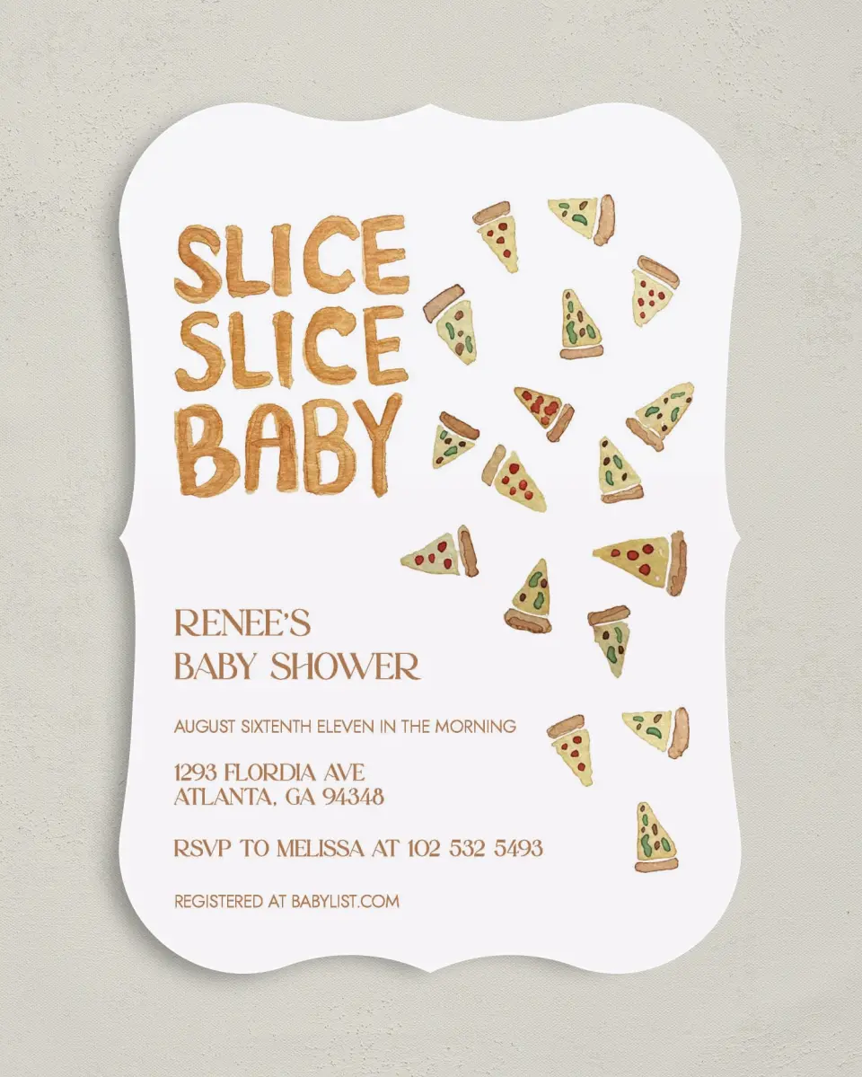 This is a 5" x 7" Baby Shower Invitation called A Piece of Us printed in full color on Premium Smooth paper