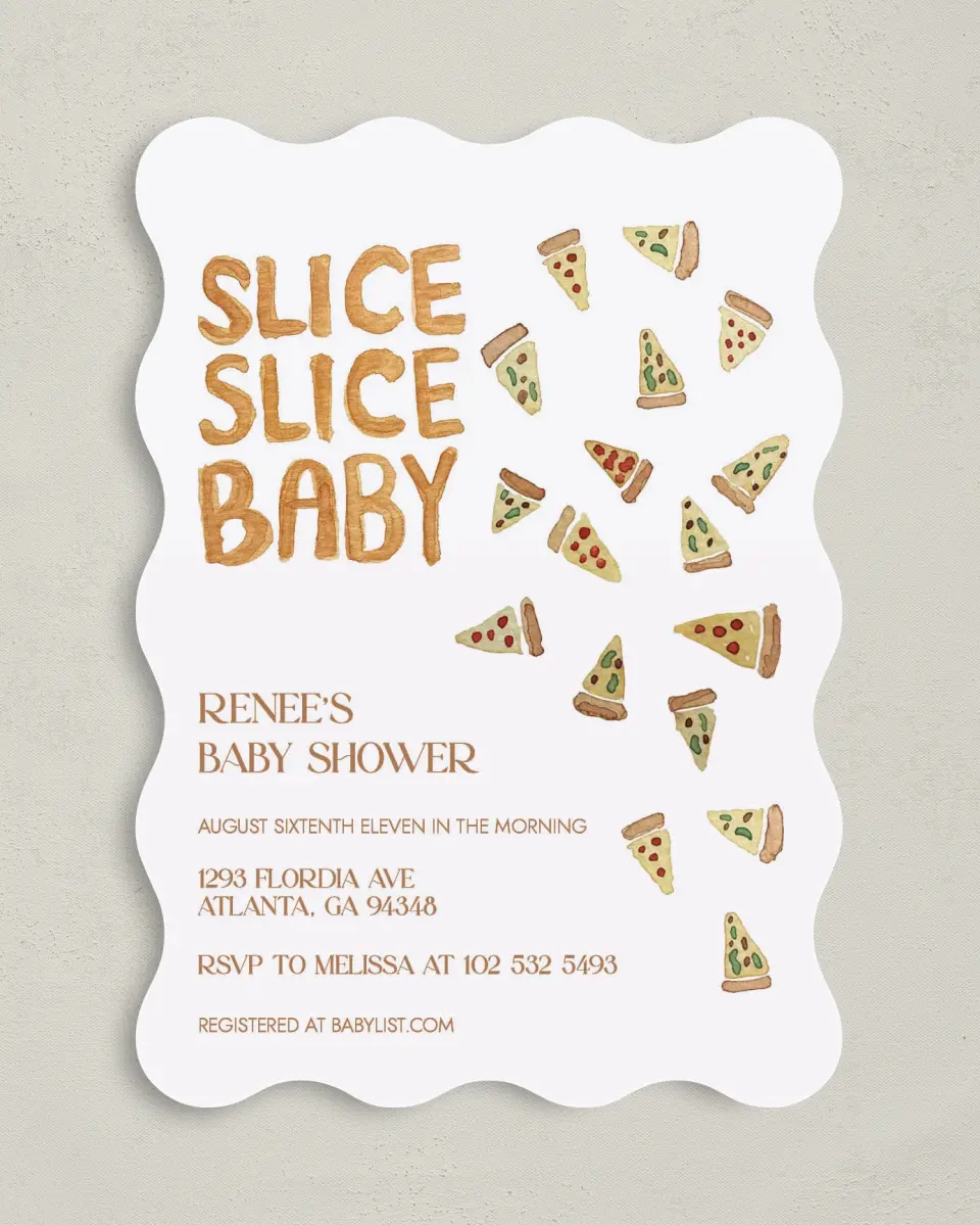 This is a 5" x 7" Baby Shower Invitation called A Piece of Us printed in full color on Premium Smooth paper