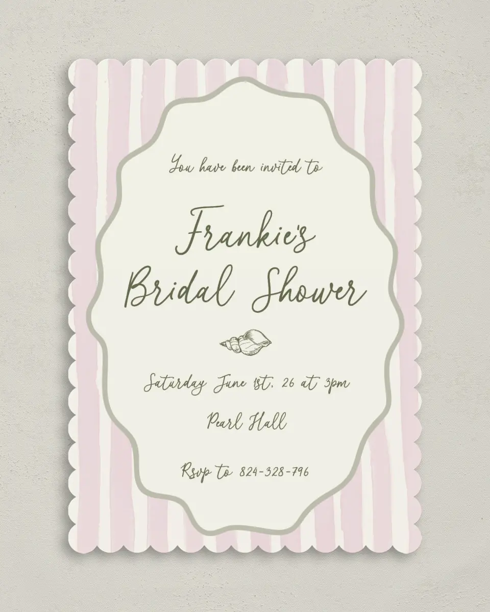 This is a 5" x 7" Bridal Shower Invitation called Coastal Charm printed in full color on Premium Smooth paper