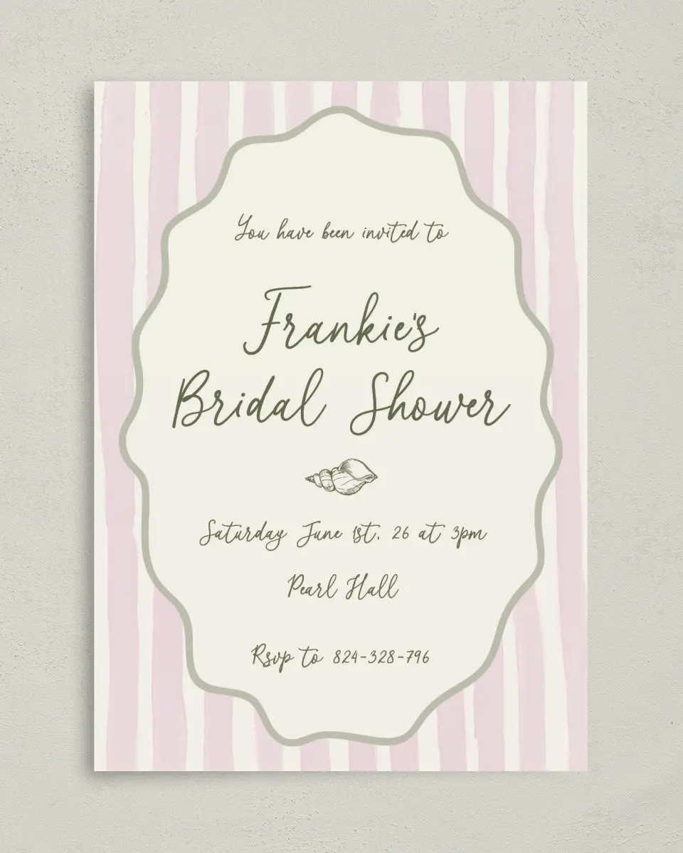This is a 5" x 7" Bridal Shower Invitation called Coastal Charm printed in full color with Gold foil on Luxe Satin (coated) paper