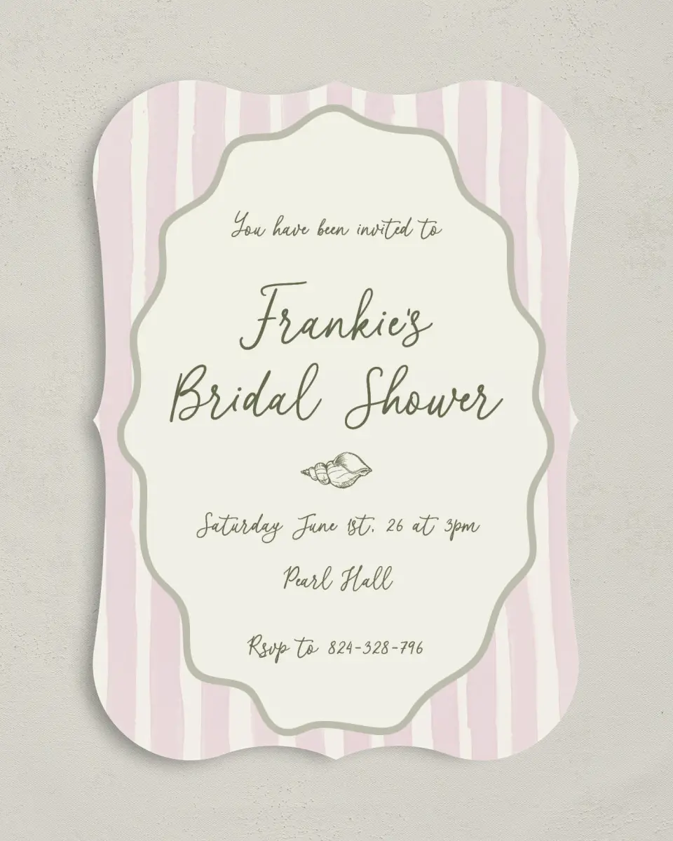 This is a 5" x 7" Bridal Shower Invitation called Coastal Charm printed in full color with Rose Gold foil on Luxe Satin (coated) paper