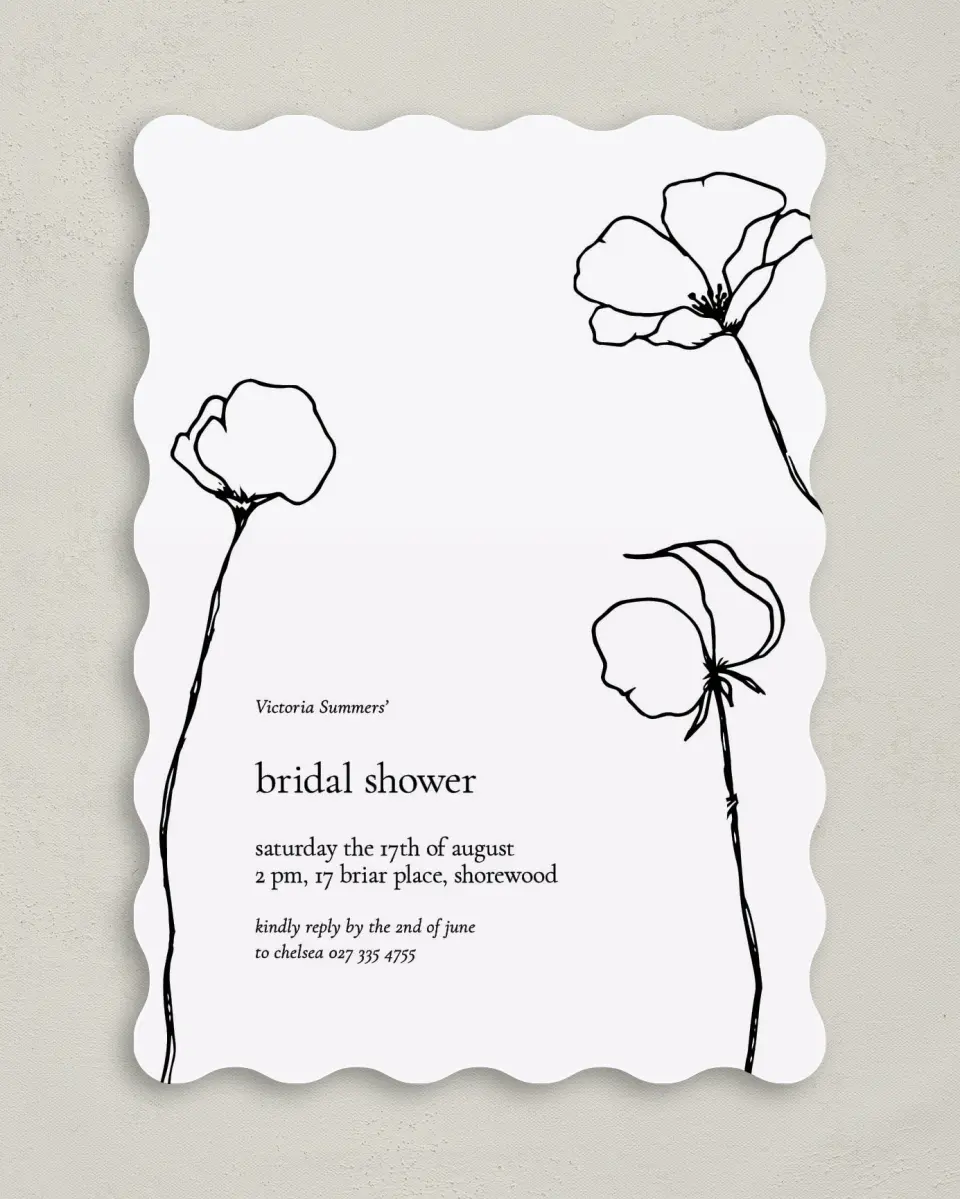 This is a 5" x 7" Bridal Shower Invitation called Poppy Girl printed in full color on Premium Smooth paper