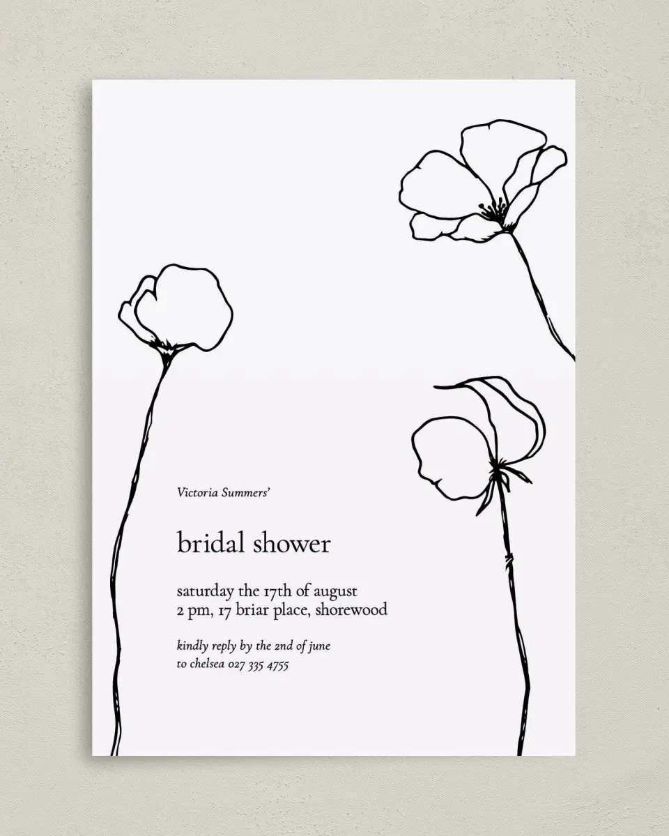 This is a 5" x 7" Bridal Shower Invitation called Poppy Girl printed in full color on Premium Smooth paper