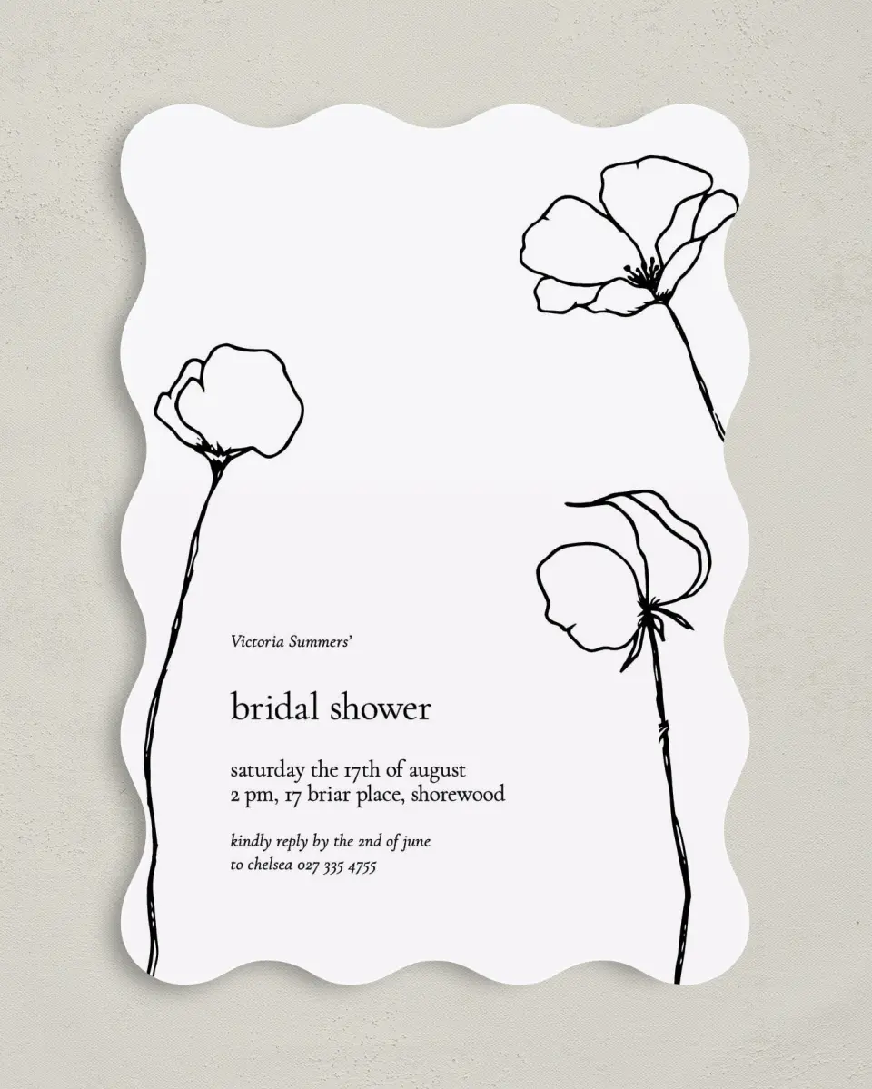 This is a 5" x 7" Bridal Shower Invitation called Poppy Girl printed in full color on Premium Smooth paper