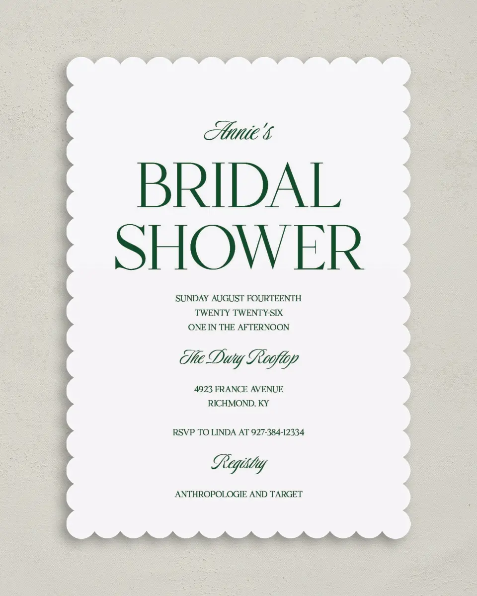 This is a 5" x 7" Bridal Shower Invitation called Fancy Lady printed in full color on Premium Smooth paper