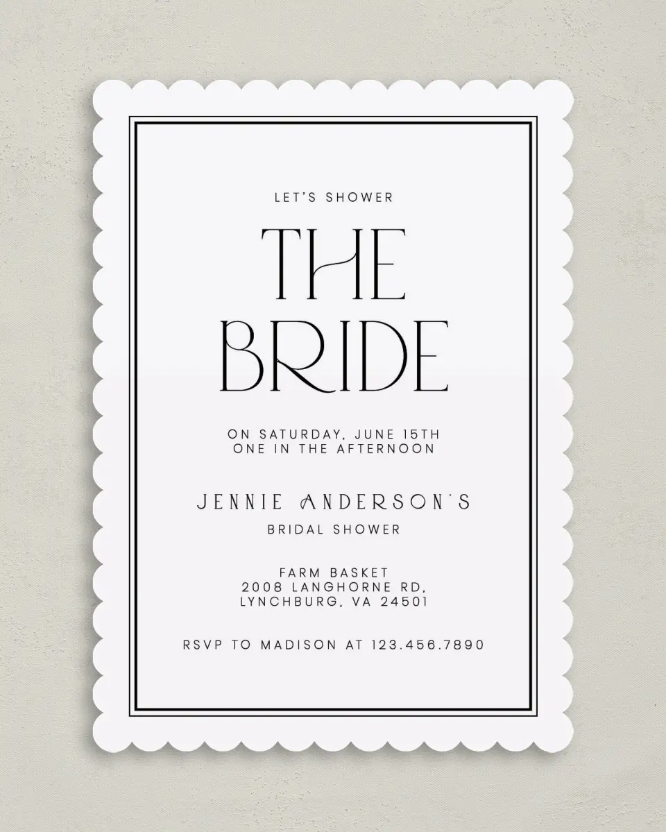 This is a 5" x 7" Bridal Shower Invitation called Clean and Classy printed in full color on Premium Smooth paper