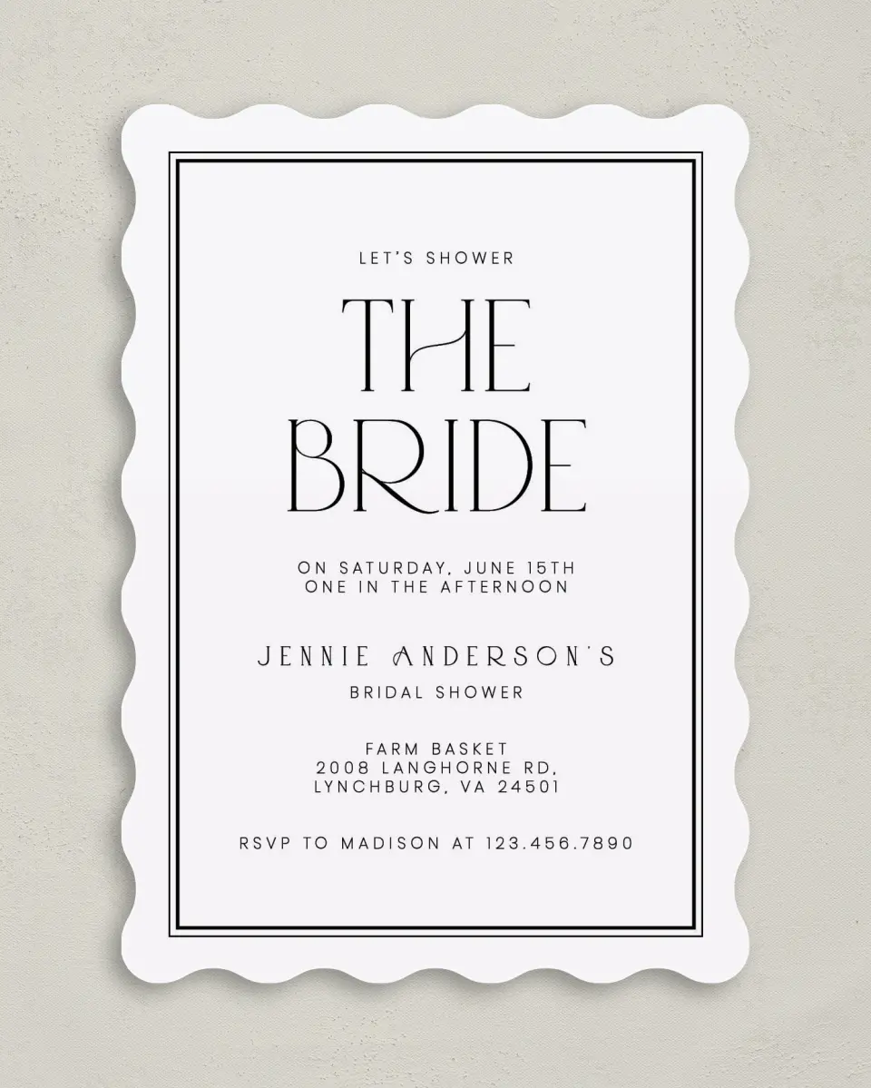 This is a 5" x 7" Bridal Shower Invitation called Clean and Classy printed in full color with Rose Gold foil on Luxe Satin (coated) paper