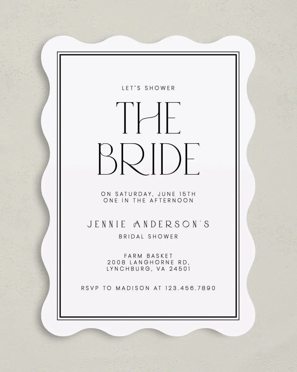 This is a 5" x 7" Bridal Shower Invitation called Clean and Classy printed in full color on Premium Smooth paper
