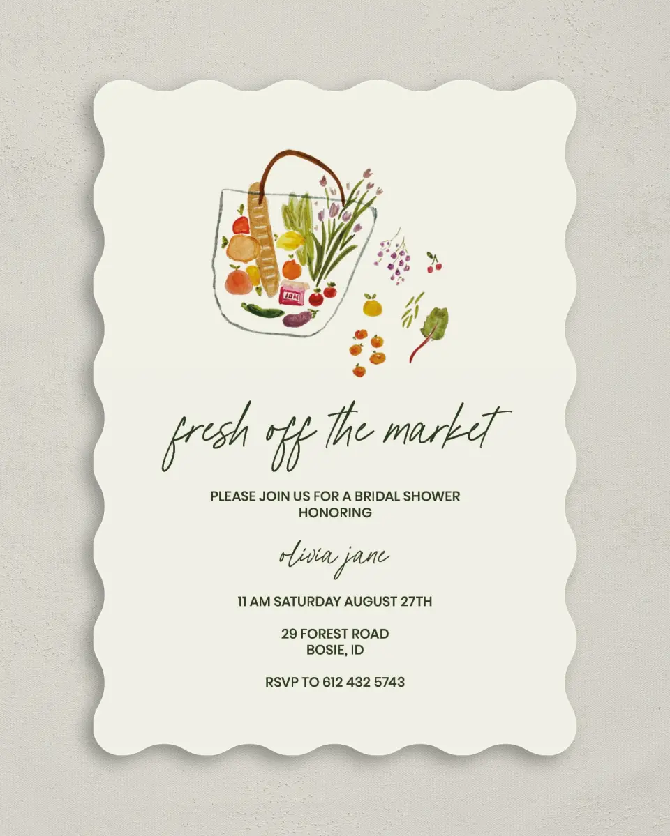 This is a 5" x 7" Bridal Shower Invitation called Fresh for You printed in full color on Premium Smooth paper
