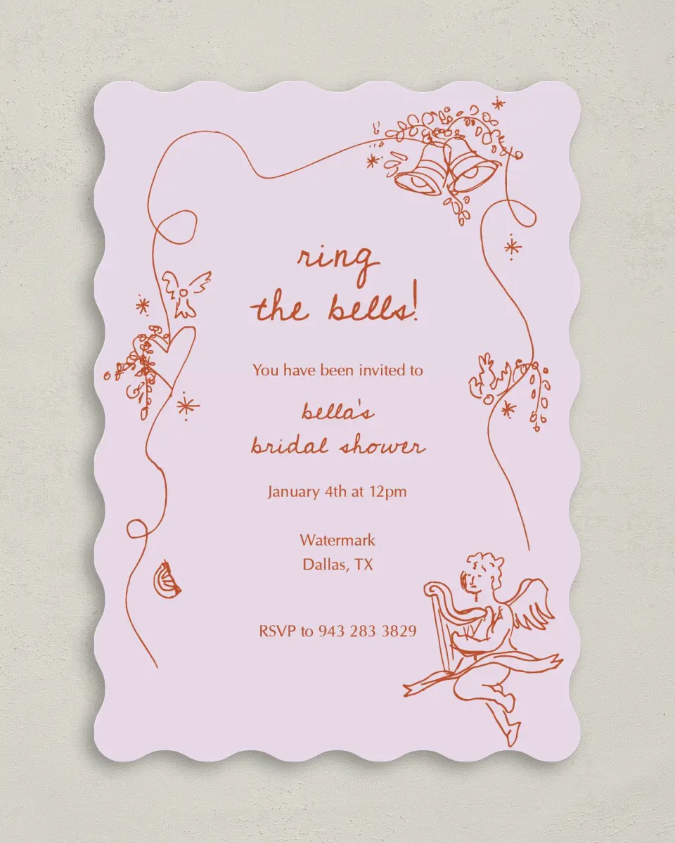 This is a 5" x 7" Bridal Shower Invitation called Bridal Bells printed in full color on Premium Smooth paper