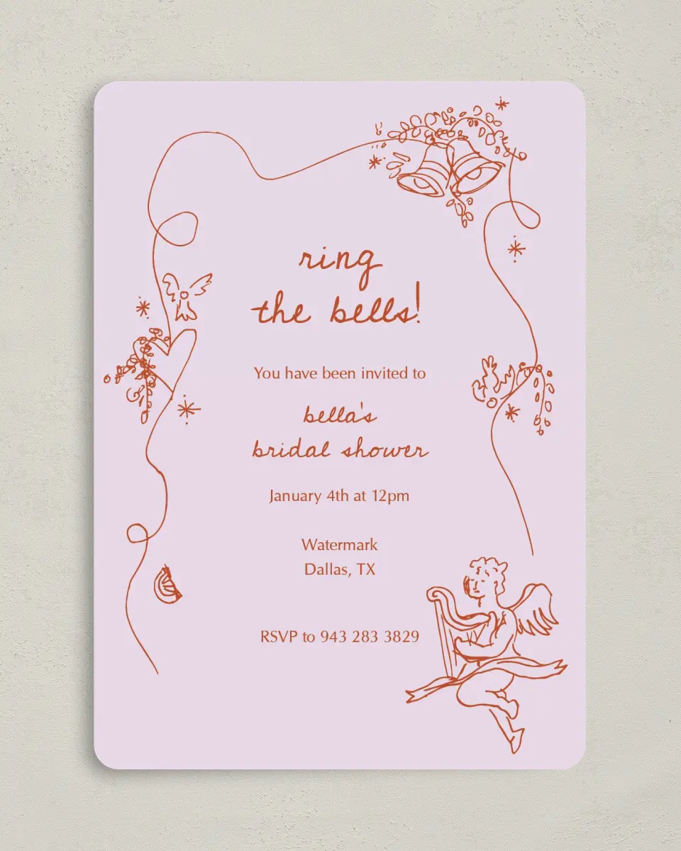 This is a 5" x 7" Bridal Shower Invitation called Bridal Bells printed in full color on Premium Smooth paper