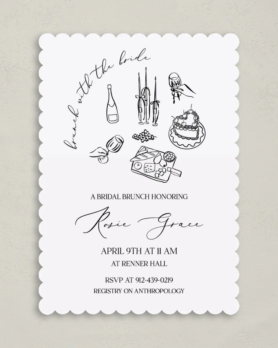 This is a 5" x 7" Bridal Shower Invitation called Stay a While printed in full color on Premium Smooth paper