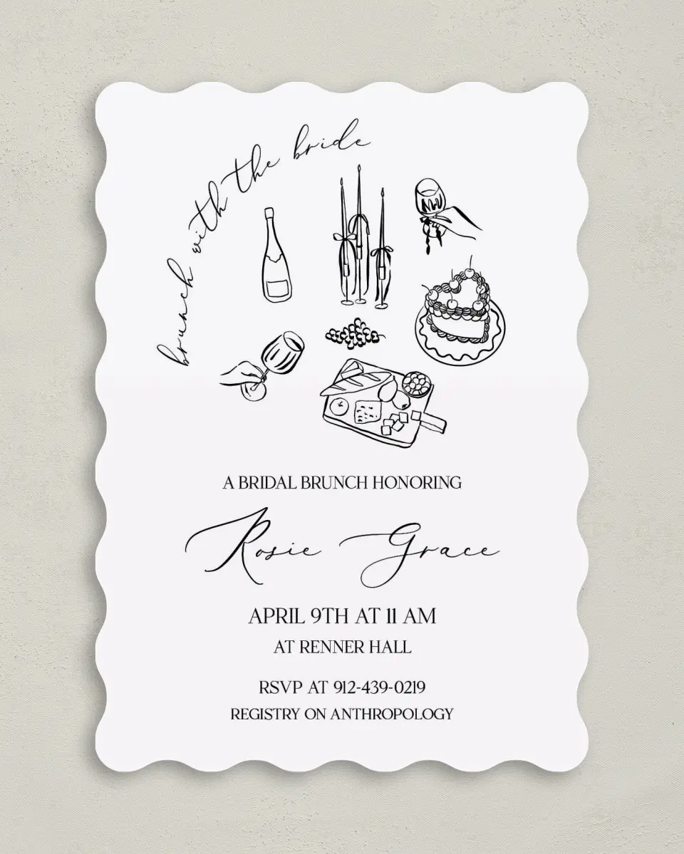 This is a 5" x 7" Bridal Shower Invitation called Stay a While printed in full color on Premium Smooth paper
