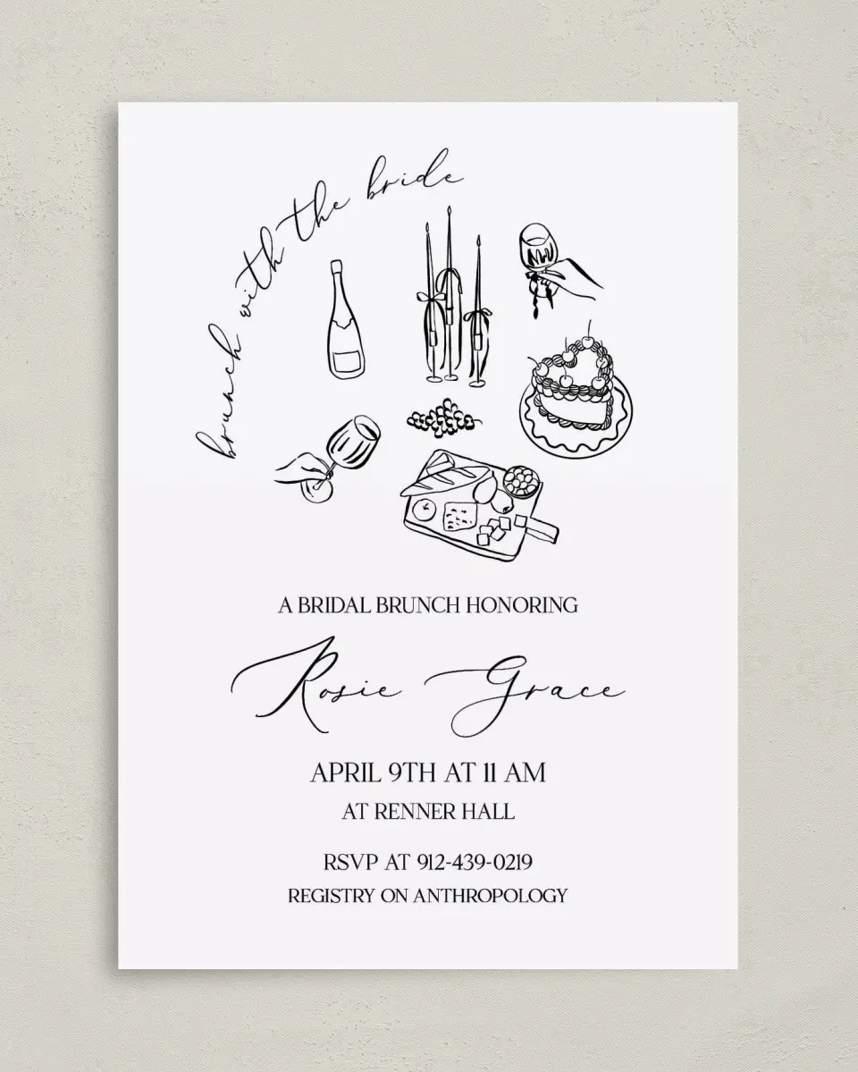 This is a 5" x 7" Bridal Shower Invitation called Stay a While printed in full color on Premium Smooth paper