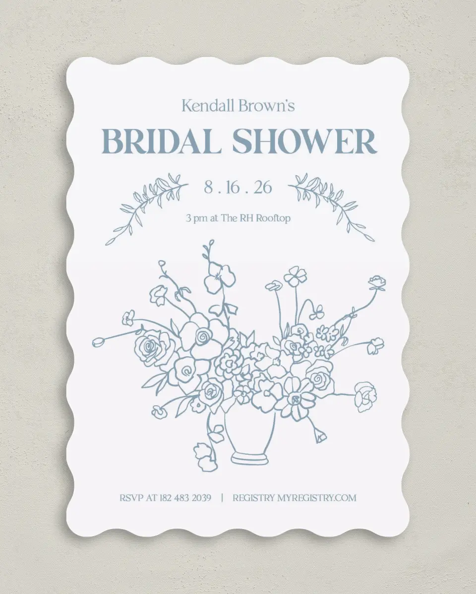 This is a 5" x 7" Bridal Shower Invitation called Bring the Blooms printed in full color on Premium Smooth paper