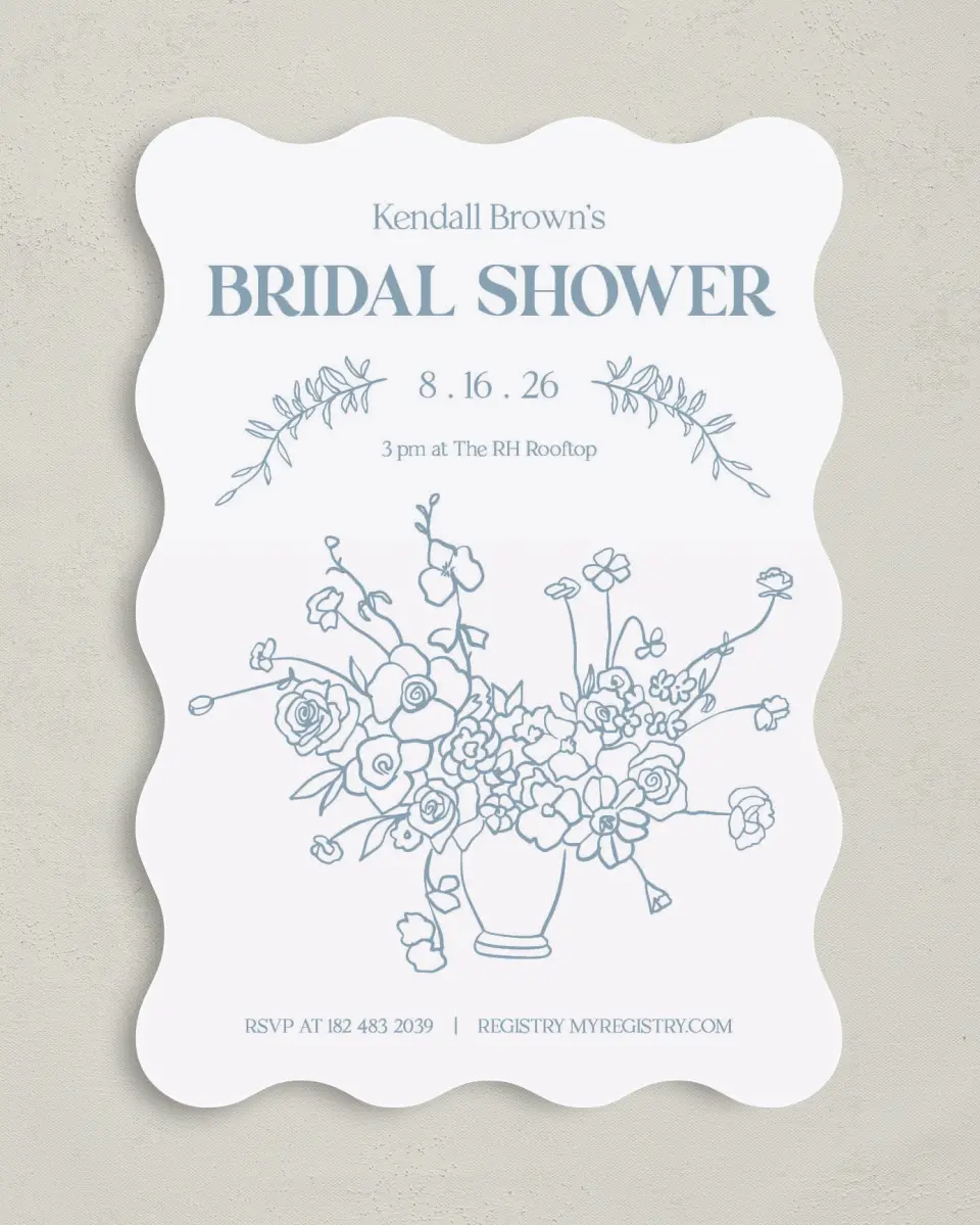 This is a 5" x 7" Bridal Shower Invitation called Bring the Blooms printed in full color on Premium Smooth paper