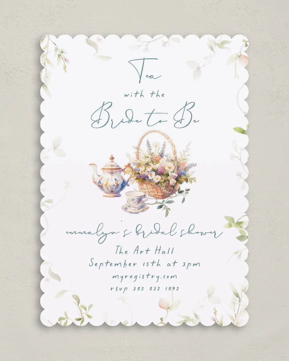 This is a 5" x 7" Bridal Shower Invitation called Tea Party for You printed in full color on Premium Smooth paper