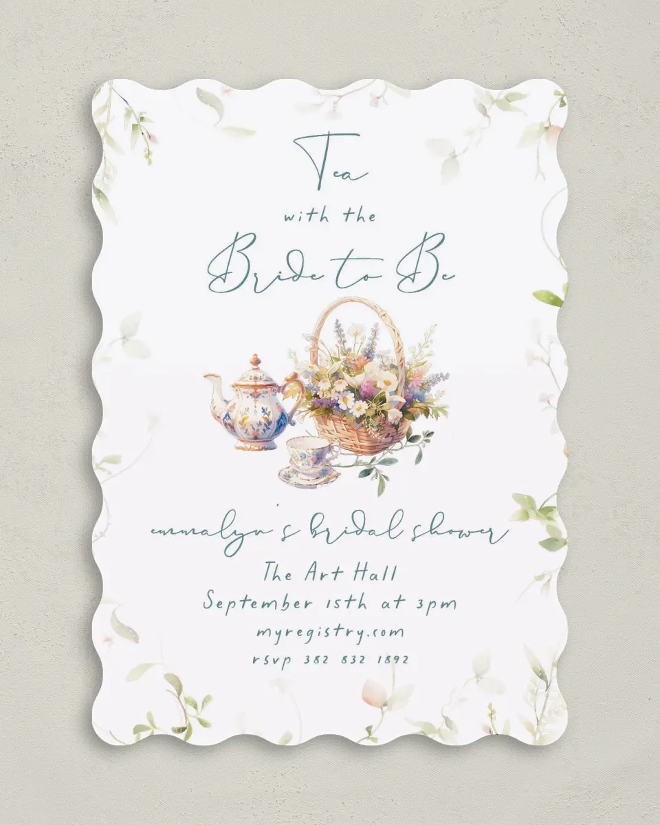 This is a 5" x 7" Bridal Shower Invitation called Tea Party for You printed in full color on Premium Smooth paper