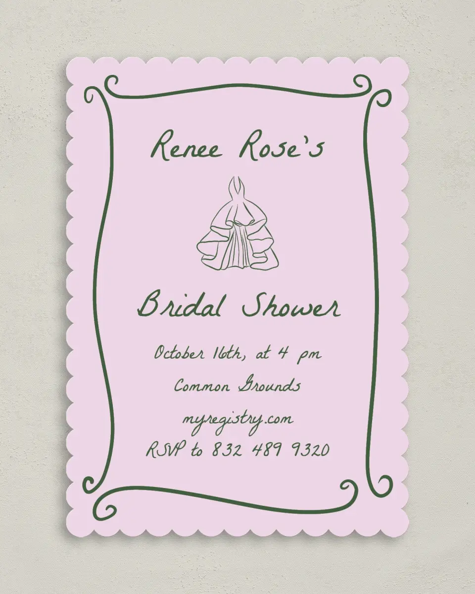 This is a 5" x 7" Bridal Shower Invitation called Pretty & Frilly printed in full color on Premium Smooth paper