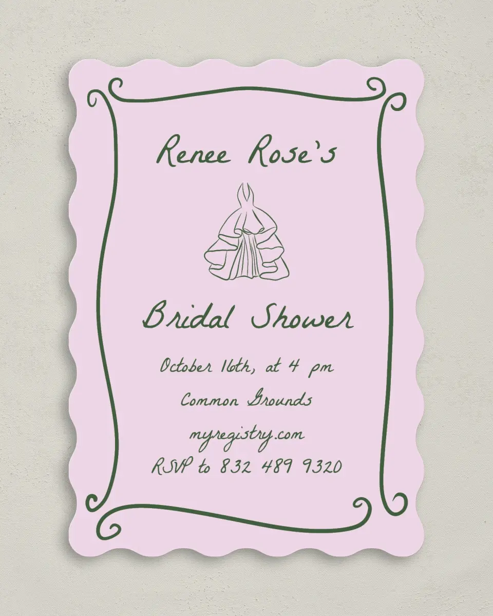 This is a 5" x 7" Bridal Shower Invitation called Pretty & Frilly printed in full color on Premium Smooth paper