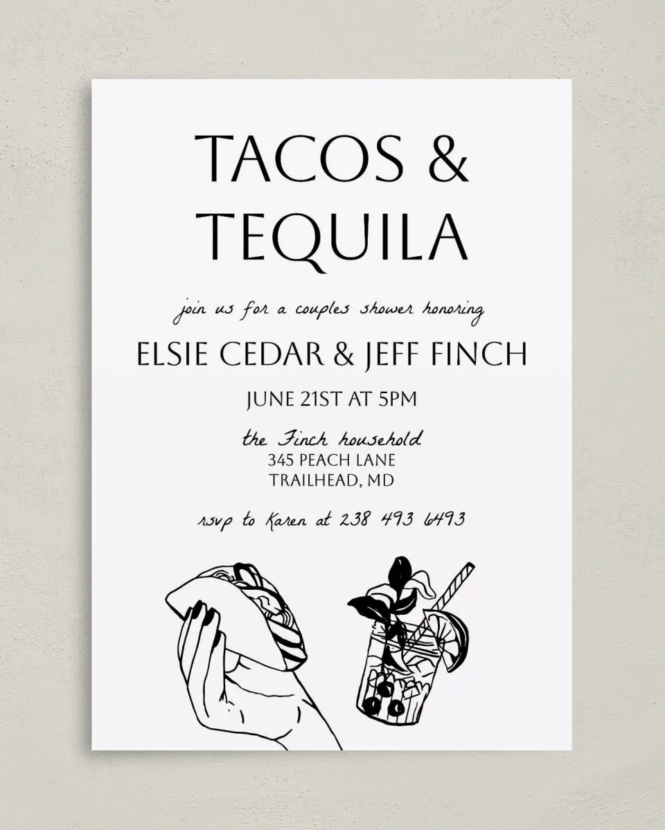 This is a 5" x 7" Bridal Shower Invitation called Click Your Drink printed in full color on Premium Smooth paper