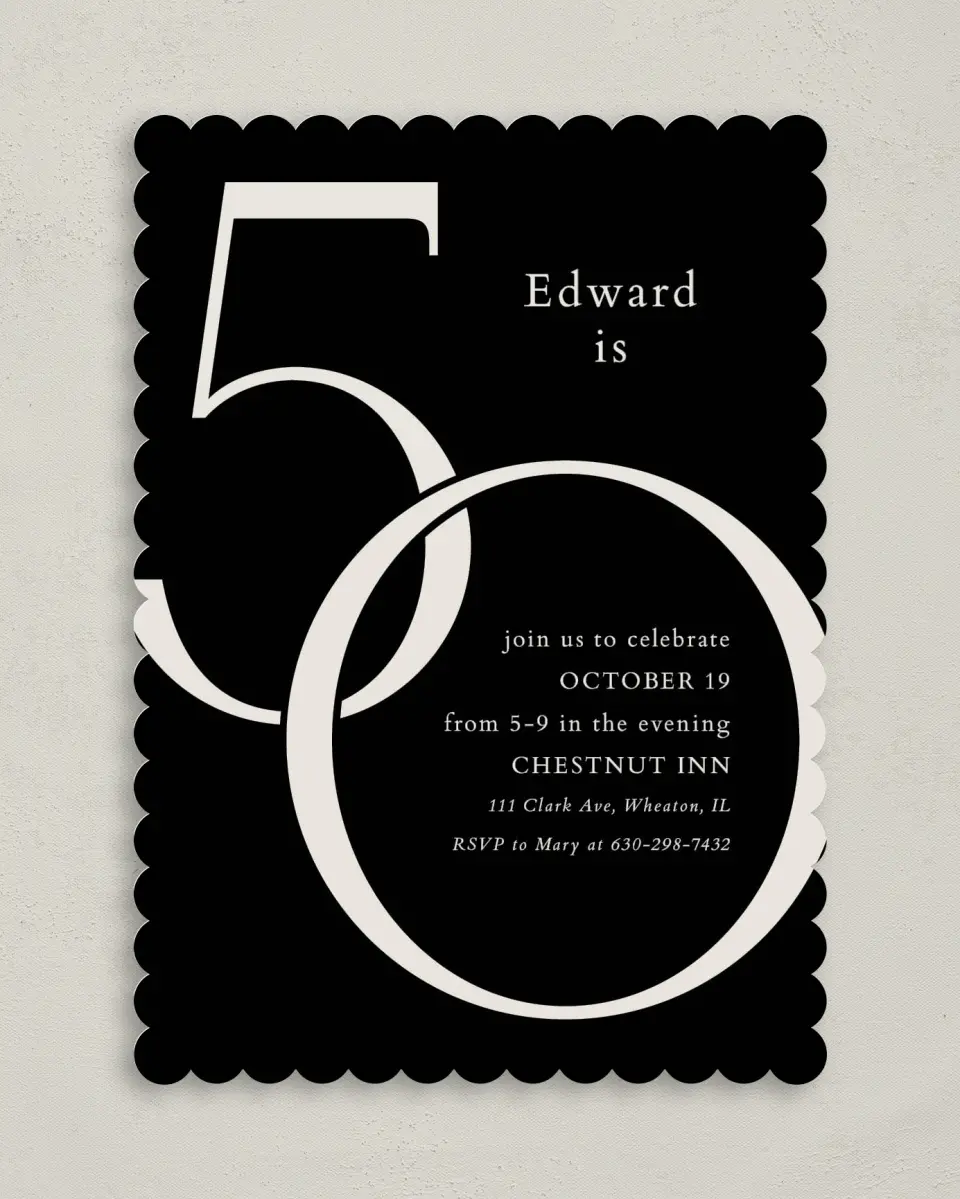 This is a 5" x 7" Birthday Party Invitation called Big 50 printed in full color on Premium Smooth paper