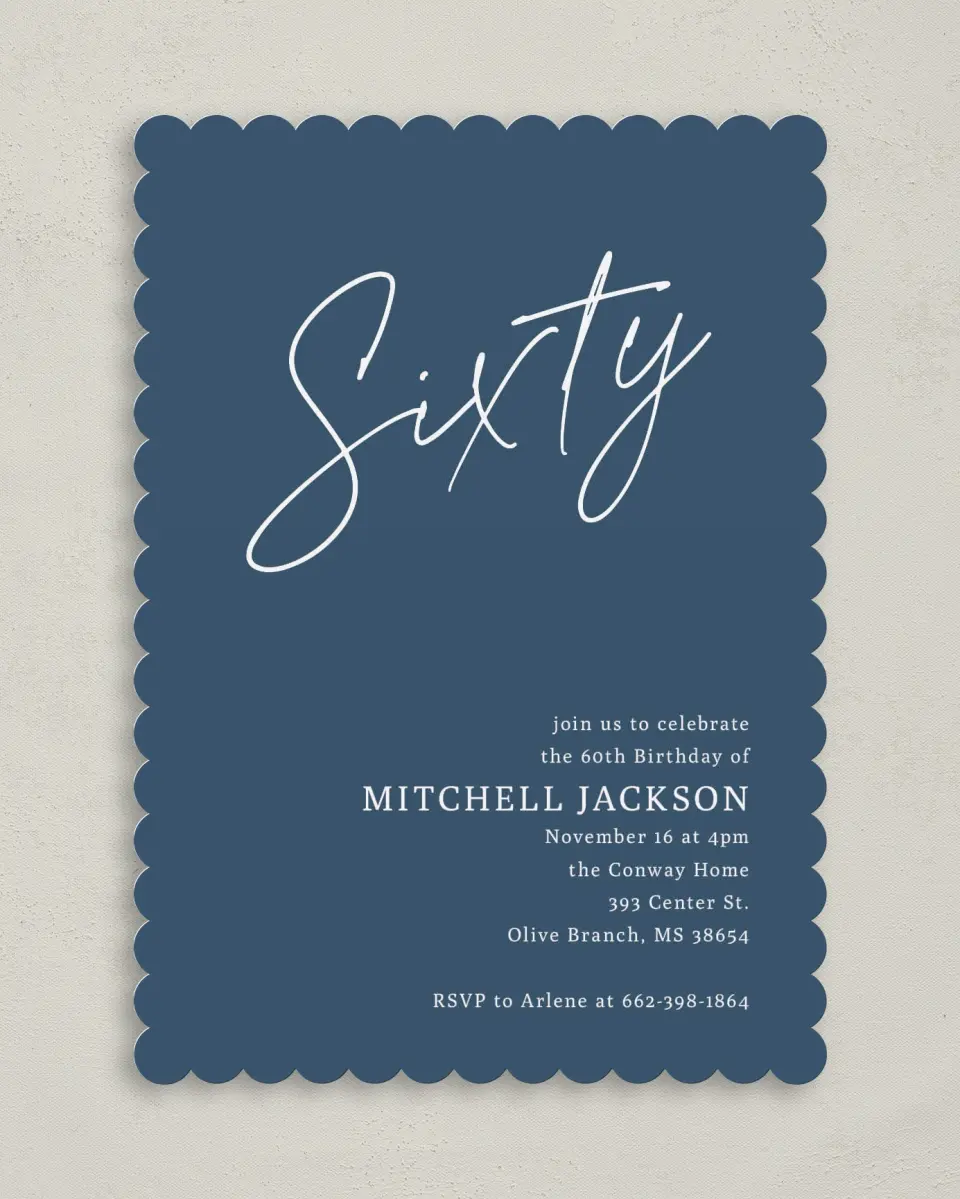This is a 5" x 7" Birthday Party Invitation called Sleek Script printed in full color on Premium Smooth paper