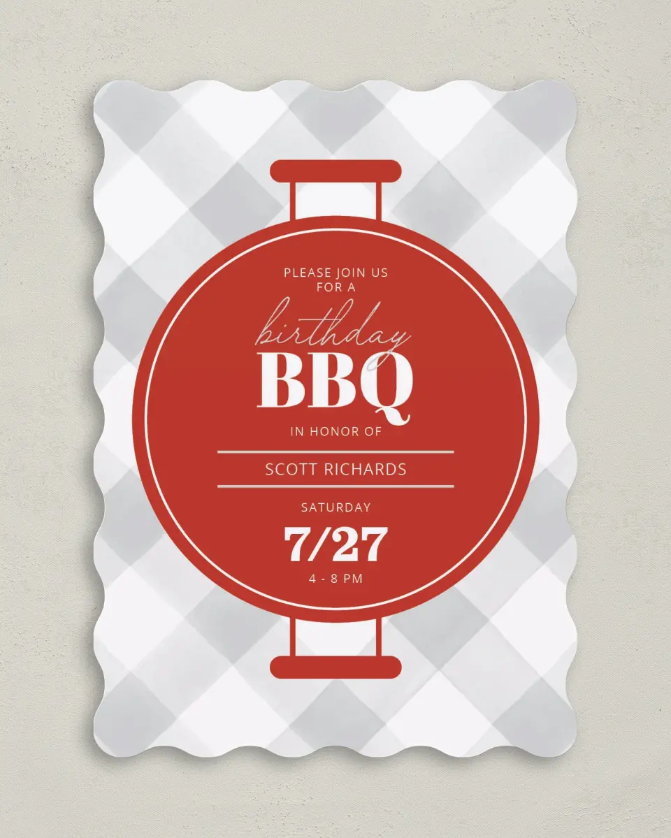 This is a 5" x 7" Birthday Party Invitation called BBQ Bash printed in full color on Premium Smooth paper