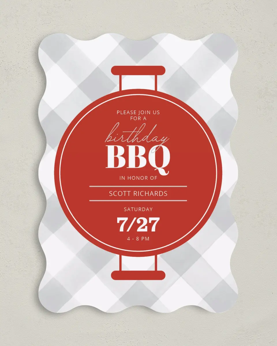 This is a 5" x 7" Birthday Party Invitation called BBQ Bash printed in full color on Premium Smooth paper
