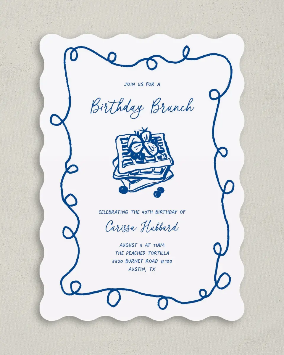 This is a 5" x 7" Birthday Party Invitation called Birthday Brunch printed in full color on Premium Smooth paper