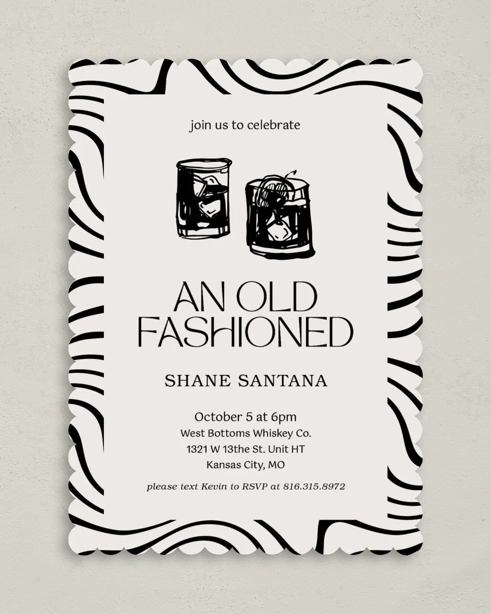 This is a 5" x 7" Birthday Party Invitation called Old Fashioned printed in full color on Premium Smooth paper