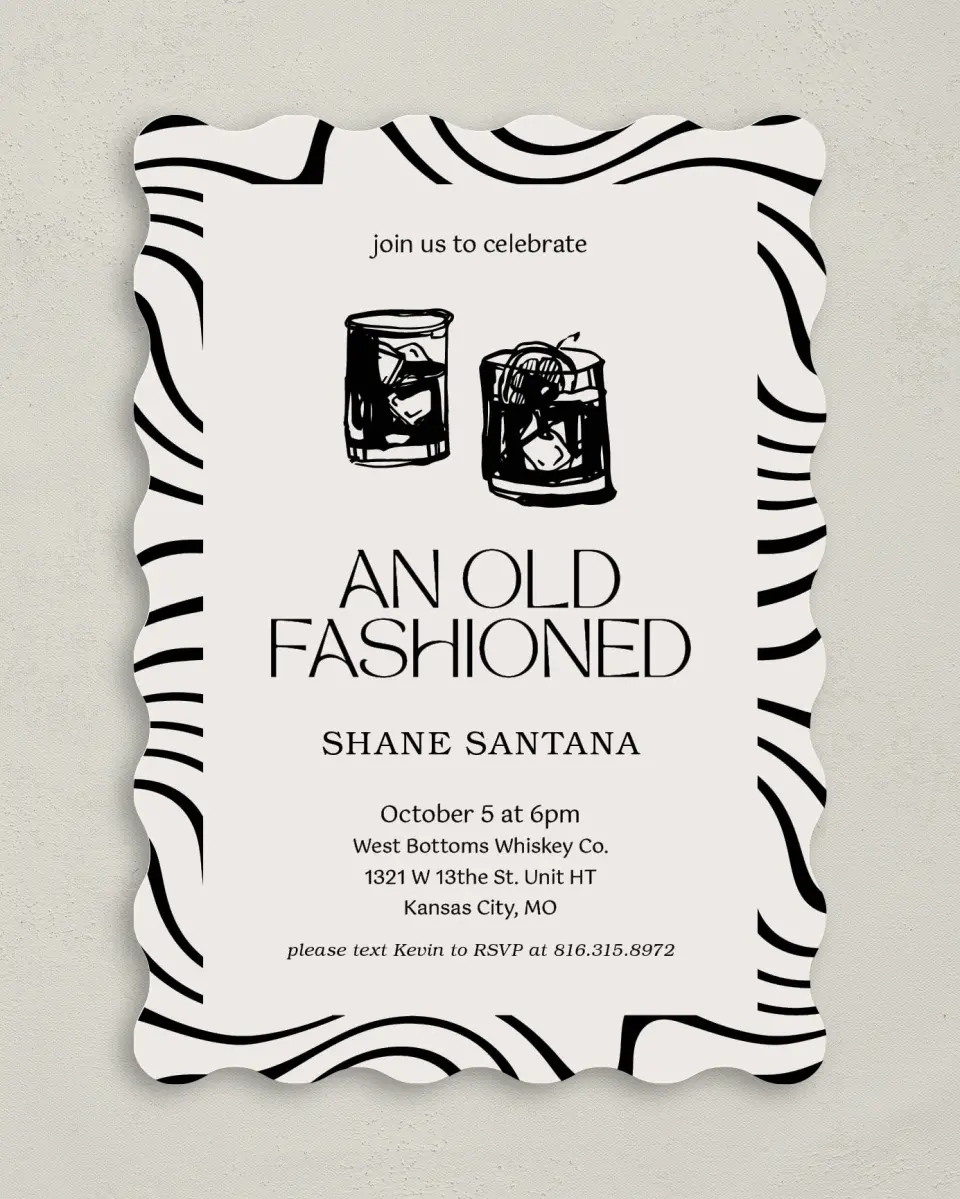 This is a 5" x 7" Birthday Party Invitation called Old Fashioned printed in full color on Premium Smooth paper