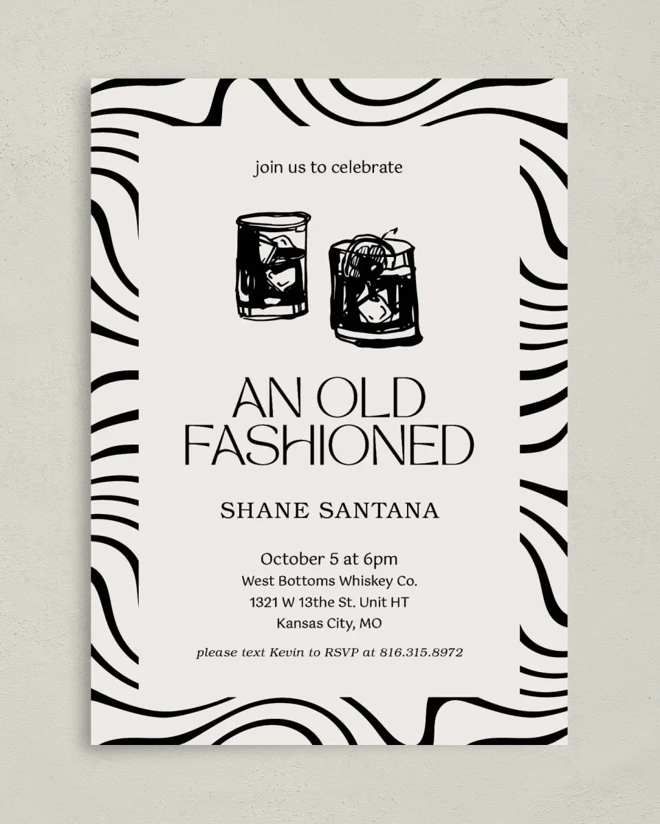 This is a 5" x 7" Birthday Party Invitation called Old Fashioned printed in full color on Premium Smooth paper