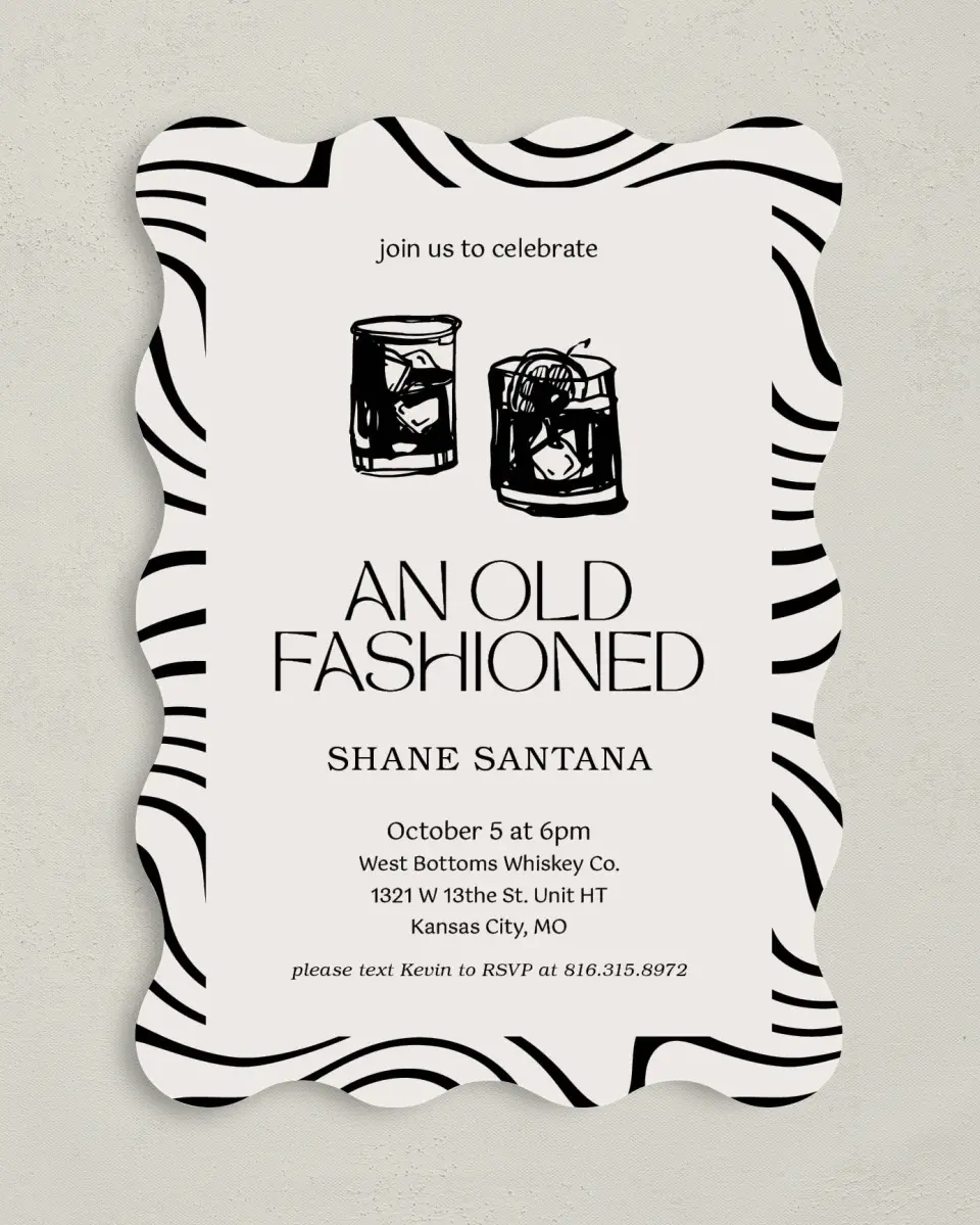 This is a 5" x 7" Birthday Party Invitation called Old Fashioned printed in full color on Premium Smooth paper