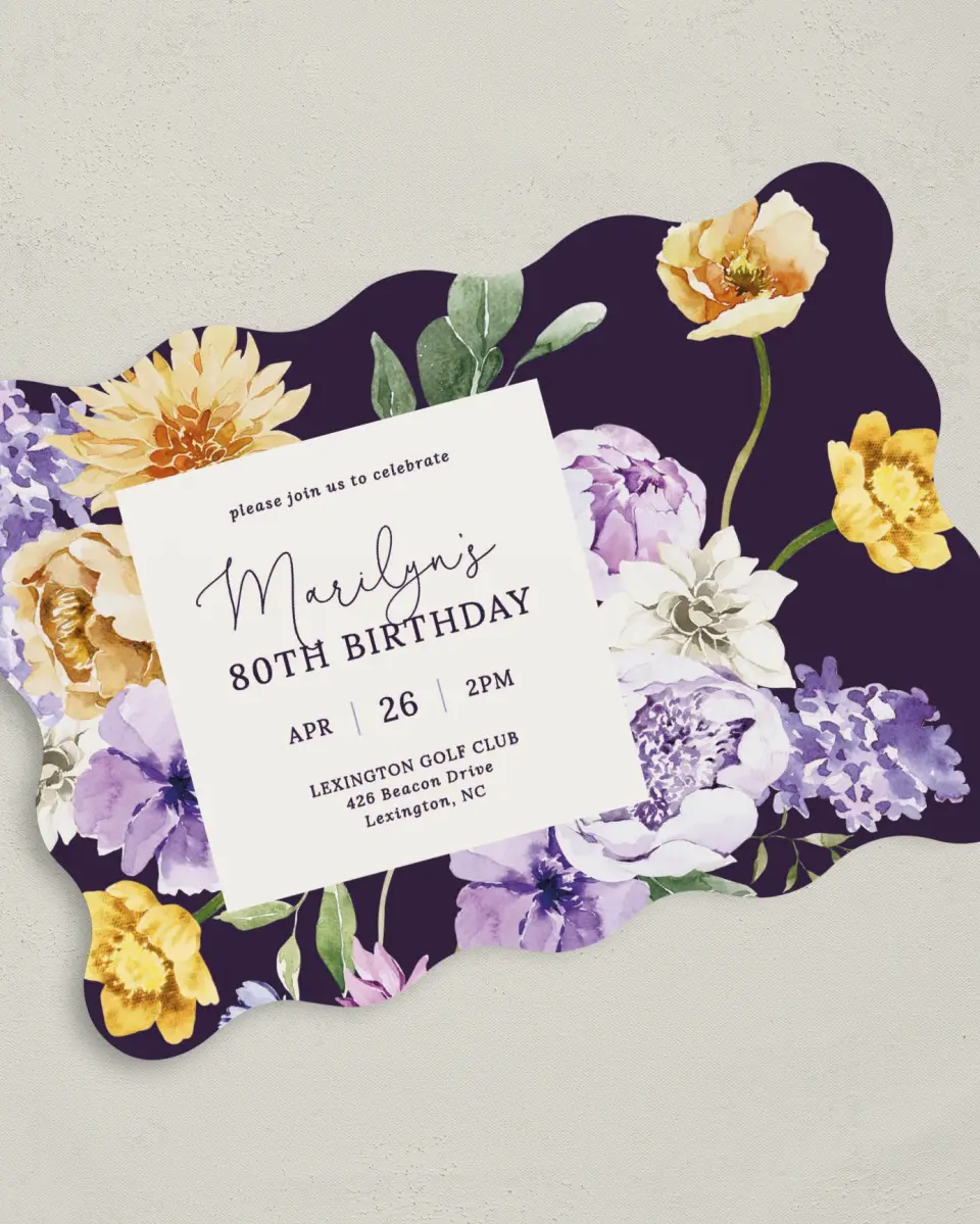 This is a 5" x 7" Birthday Party Invitation called Blossom Bliss printed in full color on Premium Smooth paper