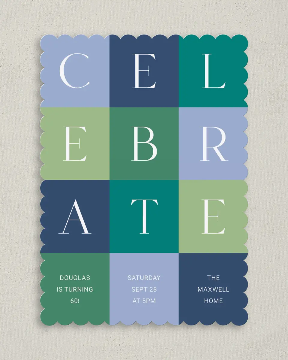 This is a 5" x 7" Birthday Party Invitation called Block Party printed in full color on Premium Smooth paper