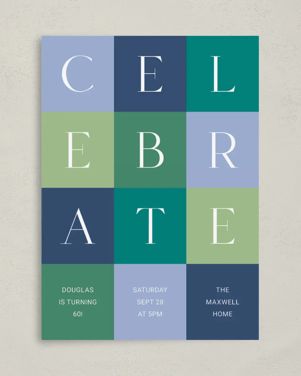 This is a 5" x 7" Birthday Party Invitation called Block Party printed in full color on Premium Smooth paper