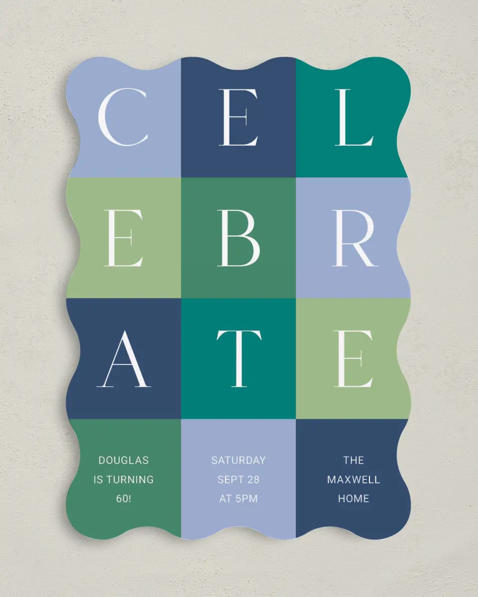 This is a 5" x 7" Birthday Party Invitation called Block Party printed in full color on Premium Smooth paper
